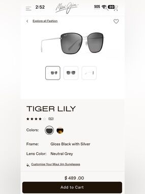 ⭐️NWT Maui Jim Tiger Lily Titanium PolarizedPlus2 Grey Lenses. Fits Large Face.